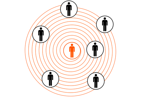 Orange circles with human silhouettes.